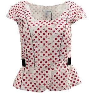 Oscar de la Renta Polka Dot Peplum Blouse Red White Size 14